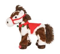 Zfyauhm Electric Walking Horse Toy For Kids Adorable Plush Interactive Horses Figures With Neighing Sound, Walk,and Wag Tail, Stuffed Walking Horses With Red Saddle Green Jingle Stuffed Horse