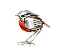 Zfyauhm Robin Metal Bird Sculpture, 6.30 X 1.38 Inch Handcrafted Bird Statue, Handmade Fork And Spoon Scrap Art Decor Rustic Red Chest Robin Figurine For Birds Lovers
