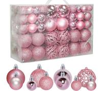 ZFYQ 100Pcs Christmas Tree Baubles, Hanging Baubles 3/4/6 cm, Decorative Xmas Balls for Holiday Xmas Tree Wreaths Windows, Christmas Ornaments Balls with Lanyards, PINK