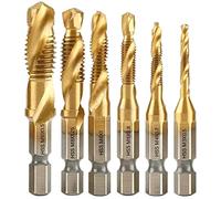 ZFYQ Drill Tap Bits Set 1/4" HSS Thread Cutting Tool Hex Shank for Wood Plastic Thin Aluminium, 6 Pieces
