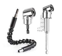 ZFYQ Right Angle Drill Adapter Set with 1/4 Inch Hex Shank, Adjustable Screwdriver Socket Holder Adapter and Flexible Extension Bit, Screwing and Drilling in Tight Corner Workspaces, 3PCS