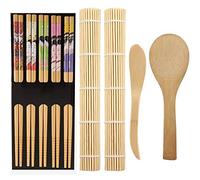 ZFYQ Sushi Kit, 9 Piece Bamboo Sushi Making Kit Includes Bamboo Rolling Mats, Chopsticks, Rice Paddle, Spoon, Full Wooden Set for Sushi Beginners