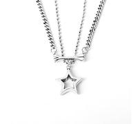 ZGBQHQN 925 Silver Chain Necklace Simple Double Line Stars Silver Necklace Hip Hop Punk Style Woman Fashion Necklace Ladies Jewelry Gift-Silver