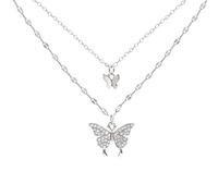 ZGBQHQN 925 Sterling Silver Double Layer Zircon Butterfly Pendent Necklace For Women Girls Party Jewelry Gift Choker Collar