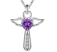 ZGBQHQN 925 Sterling Silver Jesus Cross Necklace Fine Jewelry Angel Wings With A Heart Pendant Necklace