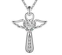 ZGBQHQN 925 Sterling Silver Jesus Cross Necklace Fine Jewelry Angel Wings With A Heart Pendant Necklace