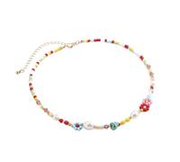 ZGBQHQN Baroque Simulated Pearls Cute Flowers Colorful Hand-woven Beaded Short Clavicle Chain Choker Necklace For Women Girls Jewelry Gift