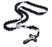 ZGBQHQN Black Brown Cross Necklace Handmade Wooden Beads Catholic Rosary Neck for Men Woman Christ Prayer Religious Jewelry Gift