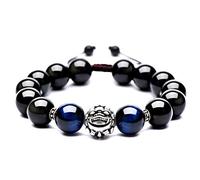 ZGBQHQN Feng Shui Pixiu Natural Obsidian Bracelet Sterling Silver Healling Crystal Chakra Meditation Energy Charm Bracelet Bring Prosperity,14mm Cinnabar (Size : 10mm)