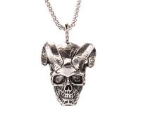 ZGBQHQN Neo Gothic Silver Color Devil Goat Skull Pendant Necklace Men Women Red Cz Head Horn Biker Punk Style