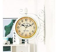 ZGBQHQN Outdoor Garden Double Sided White Wall Clock, 360° Rotation Retro Metal Silent White Station Clock, Battery Operated Decorative Antique Hanging Clock for Indoor and Outdoor