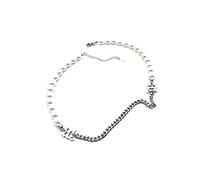 ZGBQHQN Pearl Letter Stitching Necklaces INS Niche Design Male Trendy Net Red Same Paragraph Female Hip-Hop Necklace Gift