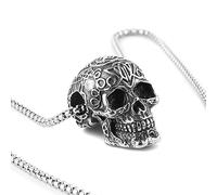ZGBQHQN Punk Stainless Steel Three-dimensional Skull Pendant Necklace Men Hip Hop Rock Personality Long Men's Necklaces Fashion Jewelry