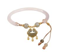 ZGBQHQN Retro Chinese 925 Silver and Tian Jade Peace Lock Chalcedon Bracelet Bracelet