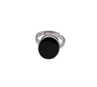 ZGBQHQN S925 Silver Minimalist Vogue Black Oval Shaped Silver Adjustable Ring Jewelry Gift Women Light Luxury Personalized Ring