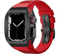 ZGBQHQN Titanium Alloy Frame Rubber Watch Band With Holes，for Series 8 7 6 5 4 SE 45mm 44mm Sport Strap with Stainless Steel Clasp Shockproof Bumper Case for Men Women Mod Kit