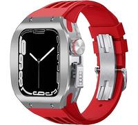 ZGBQHQN Titanium Alloy Frame Rubber Watch Band With Holes，for Series 8 7 6 5 4 SE 45mm 44mm Sport Strap with Stainless Steel Clasp Shockproof Bumper Case for Men Women Mod Kit