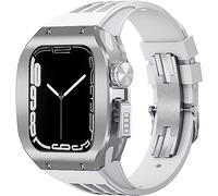 ZGBQHQN Titanium Alloy Frame Rubber Watch Band With Holes，for Series 8 7 6 5 4 SE 45mm 44mm Sport Strap with Stainless Steel Clasp Shockproof Bumper Case for Men Women Mod Kit