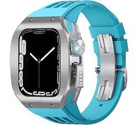 ZGBQHQN Titanium Alloy Frame Rubber Watch Band With Holes，for Series 8 7 6 5 4 SE 45mm 44mm Sport Strap with Stainless Steel Clasp Shockproof Bumper Case for Men Women Mod Kit