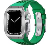 ZGBQHQN Titanium Alloy Frame Rubber Watch Band With Holes，for Series 8 7 6 5 4 SE 45mm 44mm Sport Strap with Stainless Steel Clasp Shockproof Bumper Case for Men Women Mod Kit