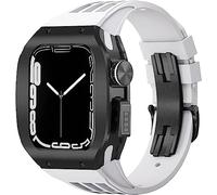ZGBQHQN Titanium Alloy Frame Rubber Watch Band With Holes，for Series 8 7 6 5 4 SE 45mm 44mm Sport Strap with Stainless Steel Clasp Shockproof Bumper Case for Men Women Mod Kit