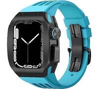 ZGBQHQN Titanium Alloy Frame Rubber Watch Band With Holes，for Series 8 7 6 5 4 SE 45mm 44mm Sport Strap with Stainless Steel Clasp Shockproof Bumper Case for Men Women Mod Kit