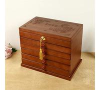 ZGBQHQN Wooden Storage Box Jewelry Box Organizer Chinese Style Retro High Capacity New Zealand Pine Carrying Cases with Mirror (Color : B, Size (B As the picture shows)