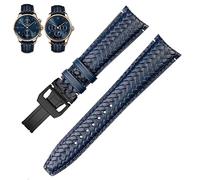 ZGBQHQN Woven Cowhide Leather Watchband For IWC IW344205 Portuguese Chronograph Pilot Portofino Folding Buckle Strap 22mm 20MM Blue Black Watchbands
