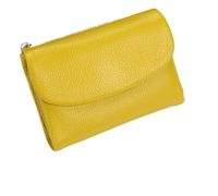 ZGCrumphant Coin Purse Genuine Cow Leather Short Wallet fold for Small Women's Purses Clutch Cowhide Card Holder Travel Card Wallets for Keyring(Yellow)
