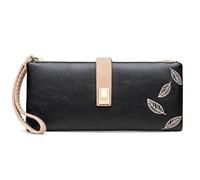 ZGCrumphant Long Clutch Wallet Women Soft Leather Card Holder Zipper Cell Phone Pocket Large Capacity Purse Wallet Wristband for Keyring(Black)