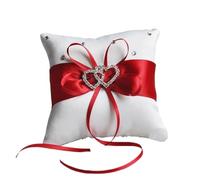 ZGCrumphant Ring Pillow Bridal Wedding Ceremony Decoration Pocket Ring Pillow Cushion Bearer with Ribbons for wedding(Red)
