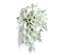ZGCrumphant Royal White Wedding Bouquet Waterfall Artificial Flowers Bridal Pearl Bride Fleur Mariage Artificial Roses Flowers(Black)