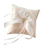 ZGCrumphant Wedding Ring Pillow For Wedding Decoration 15 X 15cm Beige Ring Pillow Decor Satin Bridal Cushion With Ribbons Lace for wedding