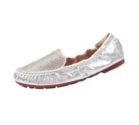 ZGCrumphant Women Foldable Flats Crystal Rivets Female Loafers Women's Flat Shoes for Everyday(Silver 2,5)