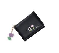 ZGCrumphant Women’s Short Wallet | Thin Cute Cartoon Bear Three-Fold Design for Ladies and Students for Keyring(Balck2)