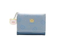 ZGCrumphant Women’s Short Wallet | Thin Cute Cartoon Bear Three-Fold Design for Ladies and Students for Keyring(Blue)