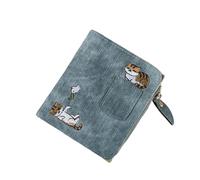 ZGCrumphant Women Short Wallet Embroidery Cat Zipper Coin Purse Short Women's Wallet Mini Cards Holder Clutch for Girl for Keyring(Blue)
