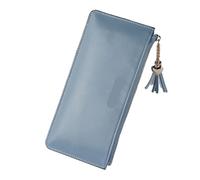 ZGCrumphant Women's Long Purse Holding Vertical Square Large Capacity Mobile Phone Bag Ultra-Thin Bright Leather Clip for Keyring(Blue)