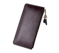 ZGCrumphant Women's Long Purse Holding Vertical Square Large Capacity Mobile Phone Bag Ultra-Thin Bright Leather Clip for Keyring(Coffee)