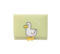 ZGCrumphant Women's PU Leather Wallet | Short Foldable Cash Clip with Cartoon Luck Duck Design and Card Holder for Keyring(Green)