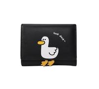 ZGCrumphant Women's PU Leather Wallet | Short Foldable Cash Clip with Cartoon Luck Duck Design and Card Holder for Keyring(Black)