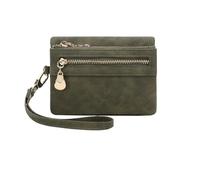 ZGCrumphant Women's Vintage Wallet | Small Double Folding Zipper with Wrist Strap, Portable Multi Card Holder with ID Window for Keyring(Dark Green)