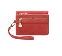 ZGCrumphant Women's Vintage Wallet | Small Double Folding Zipper with Wrist Strap, Portable Multi Card Holder with ID Window for Keyring(Red)