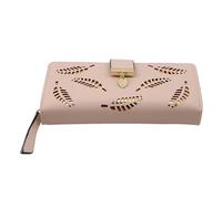 ZGCrumphant Women's Wallet PU Hollow Leaf Zipper Long Handbag Fashion Multifunctional Large Capacity Money Handbag for Girl for Keyring(Khaki)