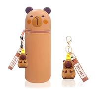 ZGCXRTO 2 x Kawaii Soft Silicone Pencil Case, 2 in 1 Pencil Case, Silicone Bear Keyring, Capybara Cardboard Bear Pen, Vertical Silicone Pencil Case, Large Capacity School Supplies, A1, No