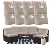 ZGDDPZA 1/2/3/4/8PCS Stretch Patio sofa Cushion Cover Outdoor TPU Waterproof Replacement Slipcovers Outdoor Elastic Leaf pattern Textured Porch Couch Furniture Protector (Khaki,8PCS)