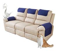 ZGDDPZA Armchair Arm & Headrest Covers for Recliner Sofa - Quilted Chair Arm Covers with Pockets - Waterproof Non Slip Sofa Protectors - Pet Dog (Navy Blue, 3-Seater 5pcs)