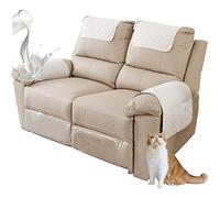 ZGDDPZA Armchair Arm & Headrest Covers for Recliner Sofa - Quilted Chair Arm Covers with Pockets - Waterproof Non Slip Sofa Protectors - Pet Dog (Beige, 2-Seater 4pcs)