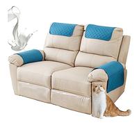 ZGDDPZA Armchair Arm & Headrest Covers for Recliner Sofa - Quilted Chair Arm Covers with Pockets - Waterproof Non Slip Sofa Protectors - Pet Dog (Lake Blue, 2-Seater 4pcs)