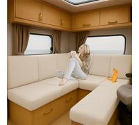 ZGDDPZA Caravan Seat Cushion Covers for Motorhome & Camper Stretch Fit Sofa Slipcovers with Elastic Straps Non-Slip RV Bench & Backrest Covers, Indoor Outdoor Use (Beige,L65-95cm W65-100cm)